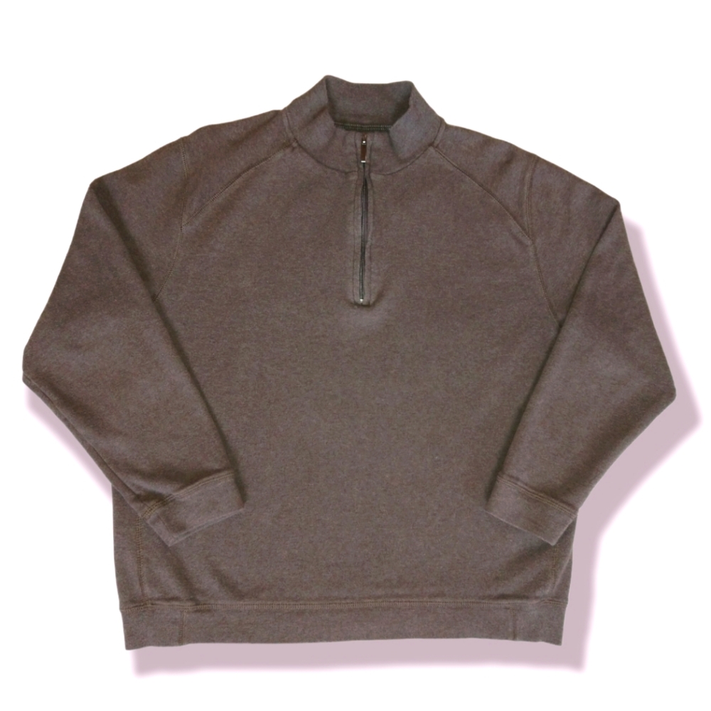Men's Brown Kirkland Signature Cotton Quarter Zip Pullover Sweater Large